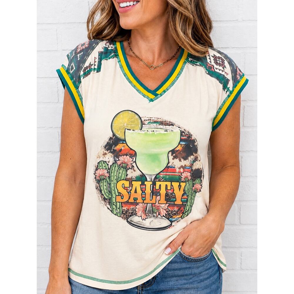 Delila Texas Salty Margarita Graphic Tee Womens Small Western Serape Cactus Top